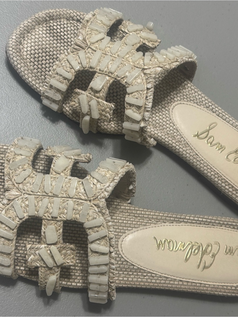 Sam Edelman Cream Beaded Braided Slide Sandals